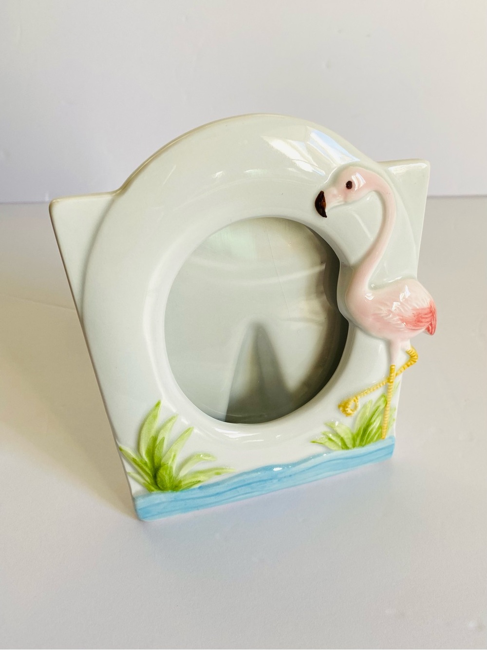 Vintage Norcrest Japan Pink Flamingo Ceramic Picture Frame Photo Holder MCM 1950